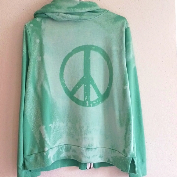 FINAL PRICE DROP Green CUSTOMIZED bleached-out effect hoodie with peace sign - Picture 8 of 12